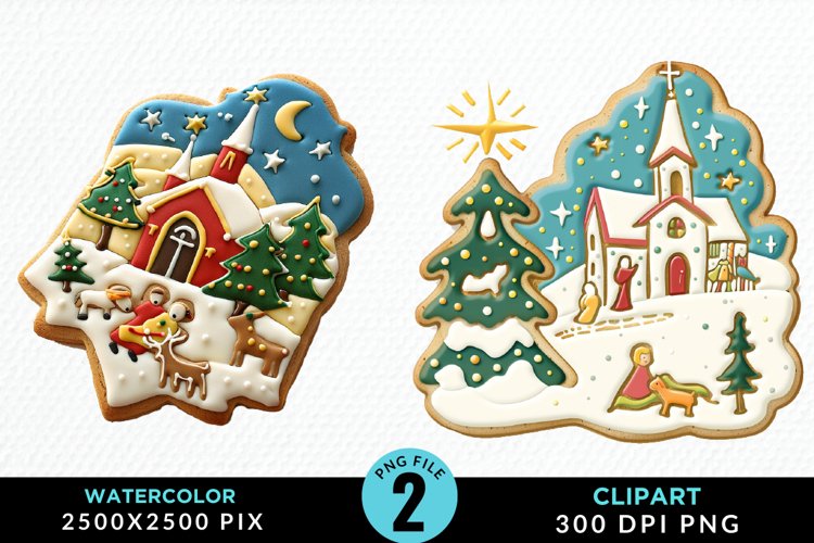 Watercolor Christmas Cookies PNG Set Clipart example image 1