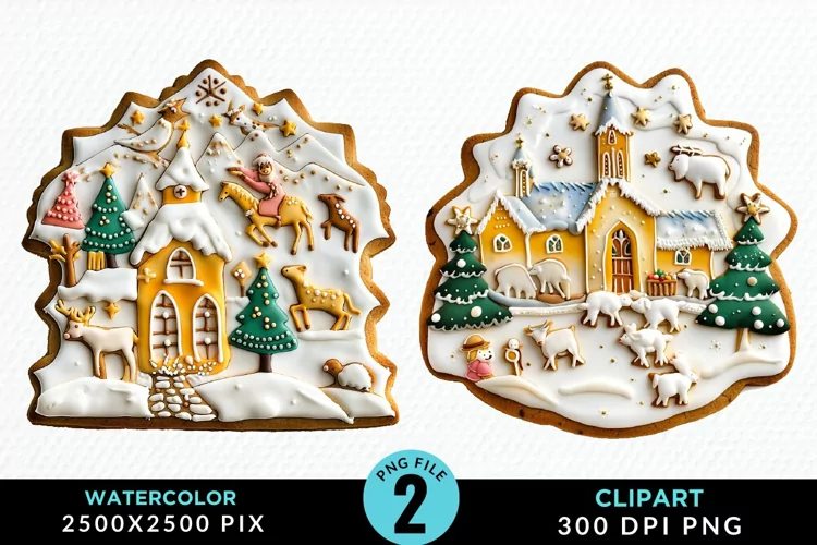 Watercolor Christmas Cookies Art Clipart