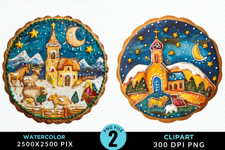 Watercolor Christmas Cookies PNG Set Clipart