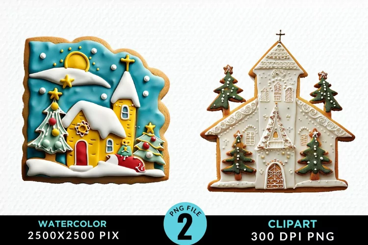 Watercolor Christmas Cookies Graphic Clipart