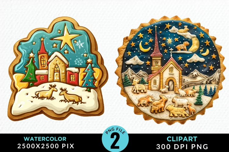 Watercolor Christmas Cookies Graphic Clipart