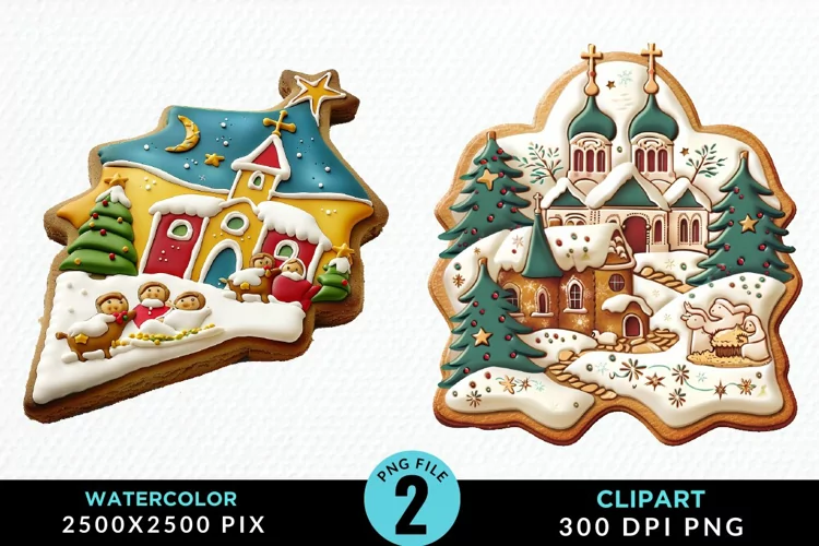 Watercolor Christmas Cookies Graphic Clipart