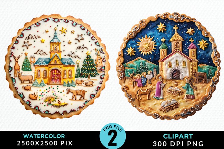 Watercolor Christmas Cookies PNG Set Clipart