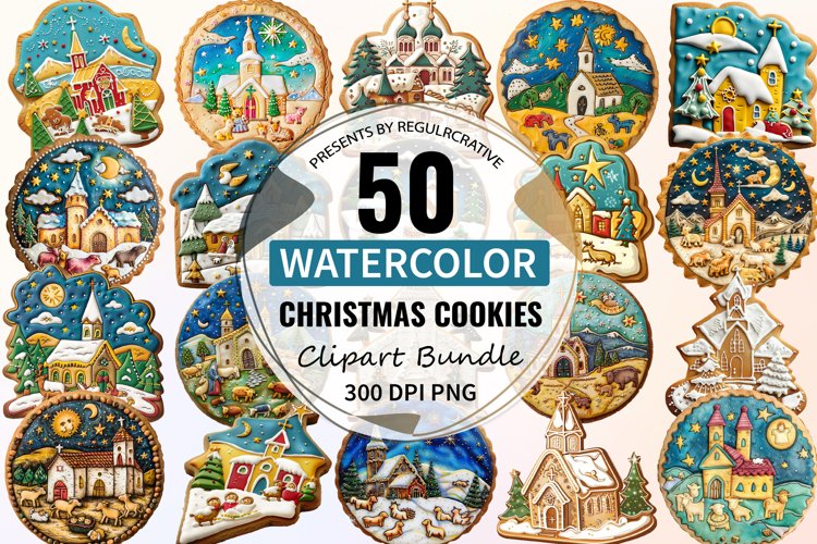 Watercolor Christmas Cookies Clipart Bundle