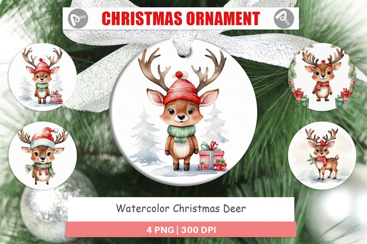 Christmas Ornaments Watercolor Christmas Deer
