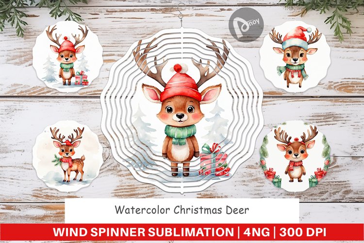 Wind Spinner Watercolor Christmas Deer