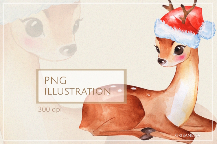 Watercolor Christmas Deer Clipart Design