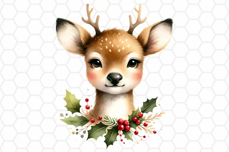 Watercolor Christmas Deer Clipart, Sublimation PNG