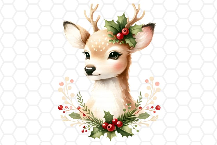 Watercolor Christmas Deer Clipart, Sublimation PNG