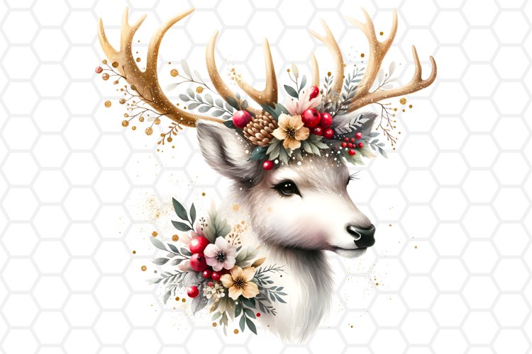 Watercolor Christmas Deer Clipart, Sublimation PNG