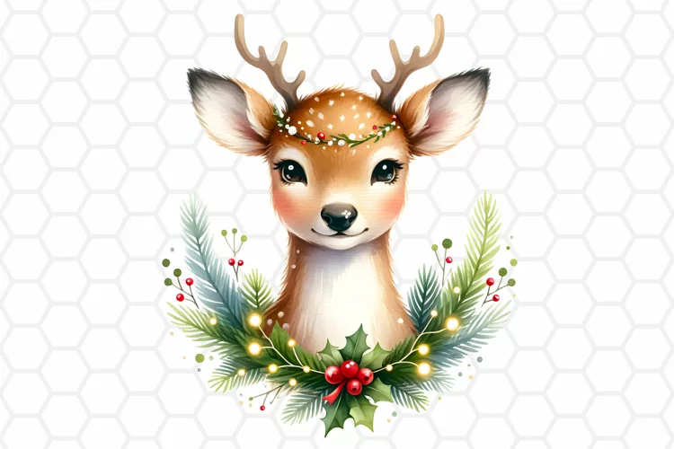Watercolor Christmas Deer Clipart, Sublimation PNG