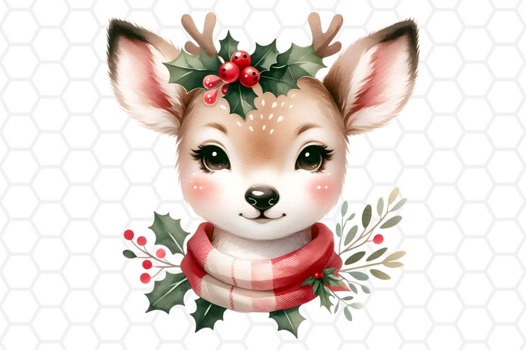 Watercolor Christmas Deer Clipart, Sublimation PNG