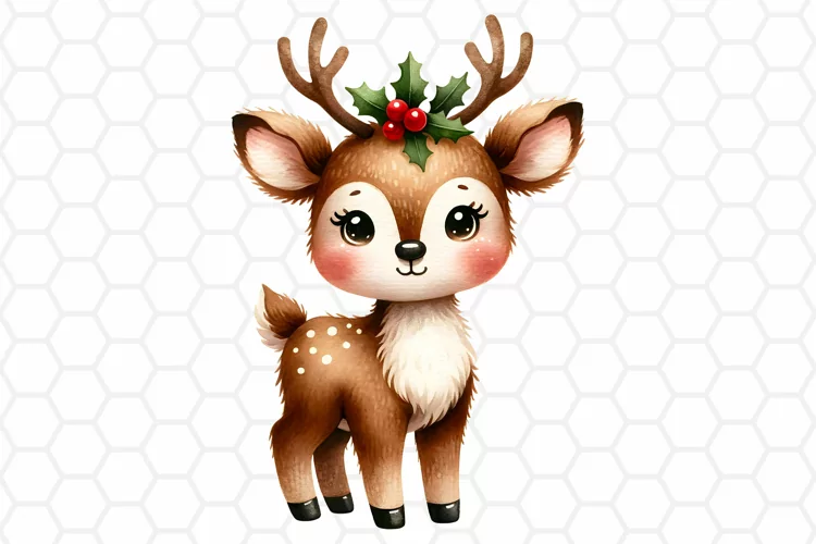 Watercolor Christmas Deer Clipart, Sublimation PNG