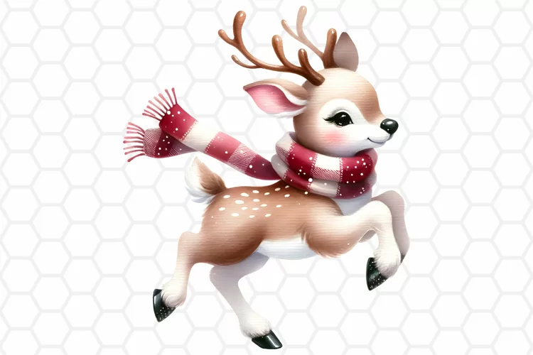 Watercolor Christmas Deer Clipart, Sublimation PNG