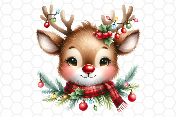 Watercolor Christmas Deer Clipart, Sublimation PNG