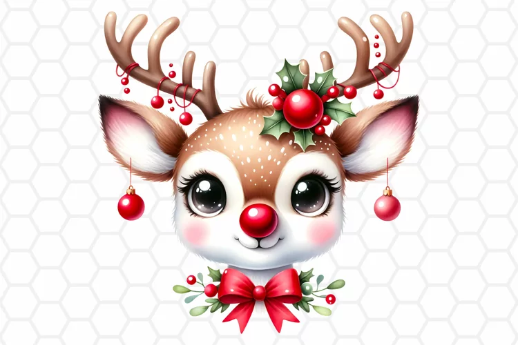 Watercolor Christmas Deer Clipart, Sublimation PNG