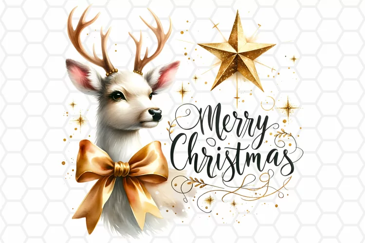 Watercolor Christmas Deer Clipart, Sublimation PNG