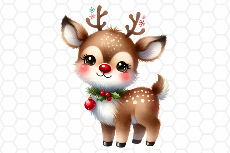 Watercolor Christmas Deer Clipart, Sublimation PNG
