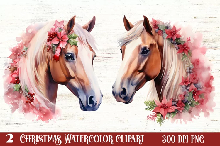 Watercolor Christmas Deer Head Clipart Sublimation