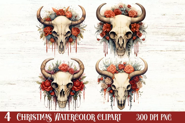Watercolor Christmas Deer Head Clipart Sublimation