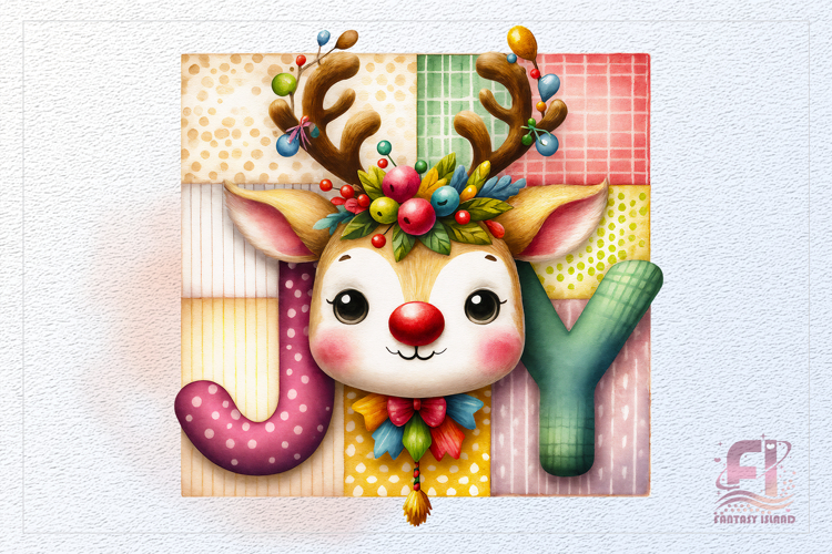 Funny Christmas Deer Joy Watercolor Clipart, Sublimation PNG