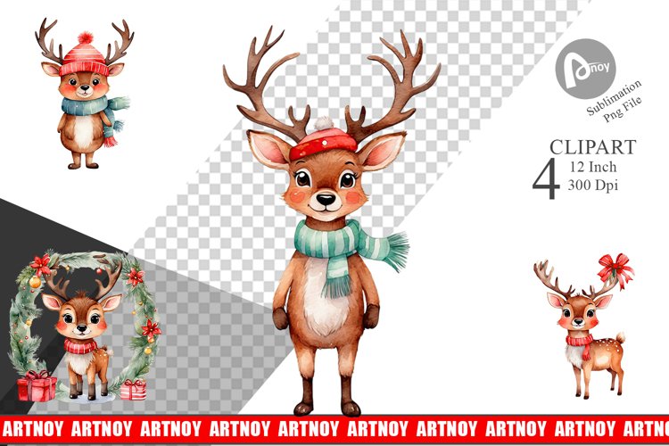 Clipart Watercolor Christmas Deer