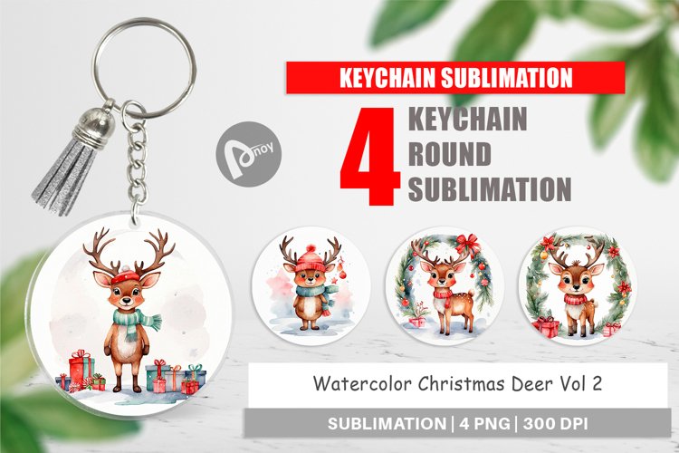Keychain Watercolor Christmas Deer