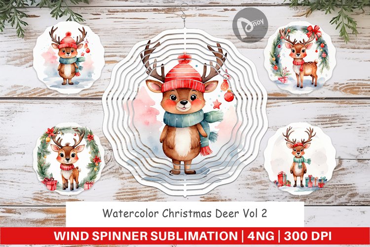 Wind Spinner Watercolor Christmas Deer