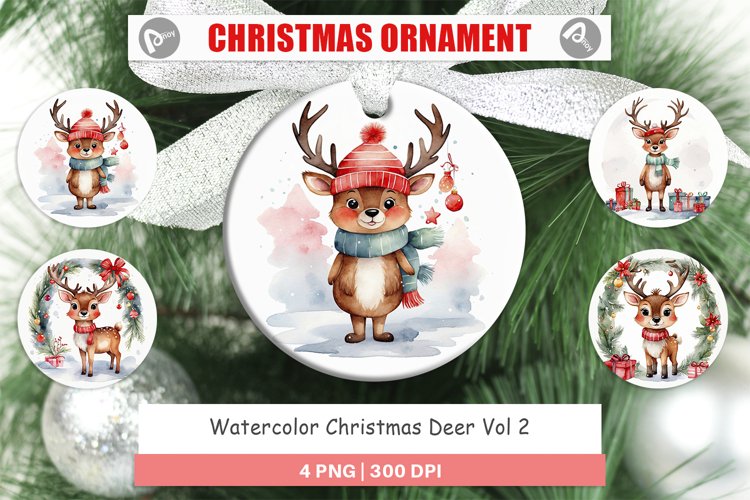Christmas Ornaments Watercolor Christmas Deer