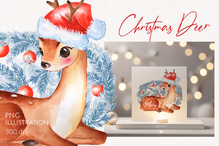 Watercolor Christmas Deer PNG