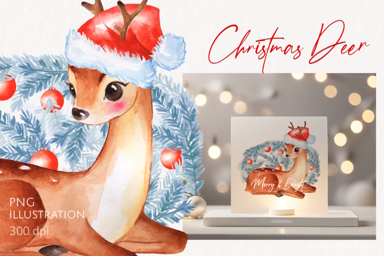 Watercolor Christmas Deer PNG