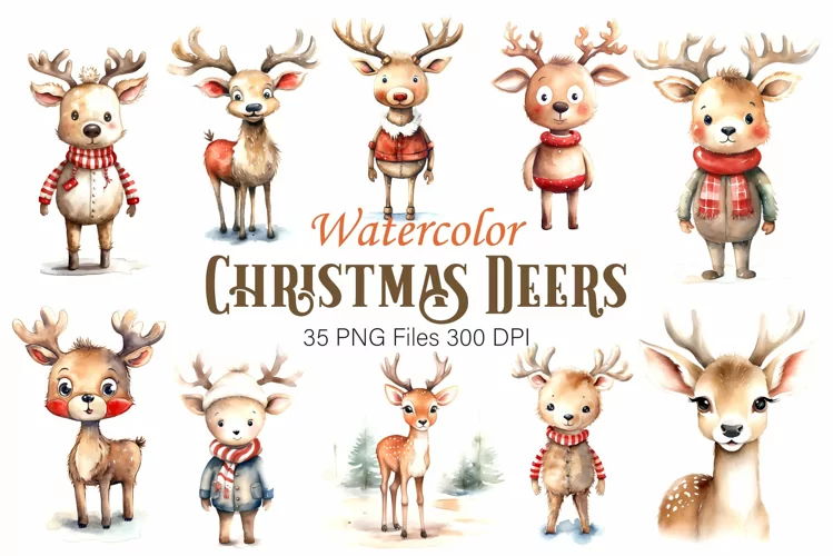 Watercolor Christmas Deer. Clipart .