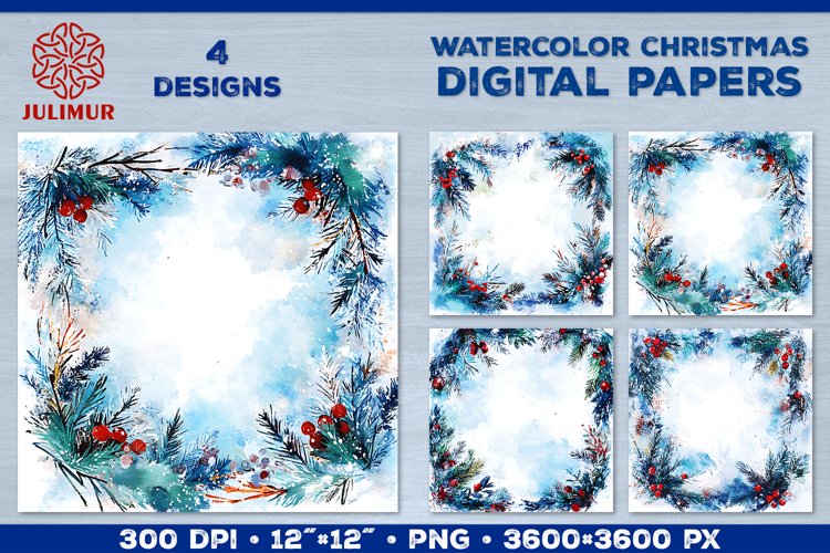 Watercolor Winter Christmas Decoration Digital Paper