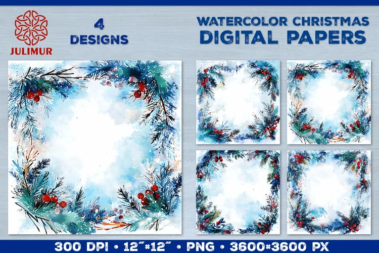 Watercolor Winter Christmas Decoration Digital Paper