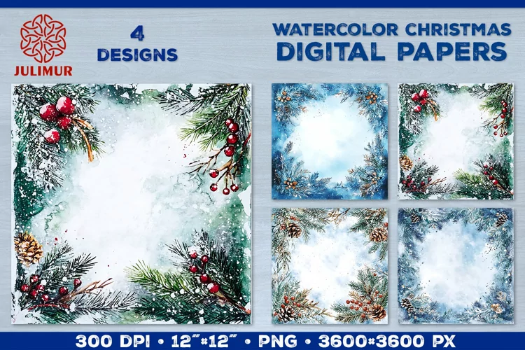 Watercolor Winter Christmas Decoration Digital Paper
