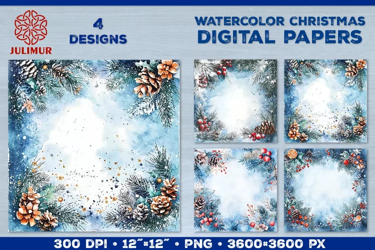 Watercolor Winter Christmas Decoration Digital Paper
