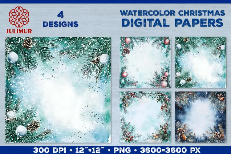 Watercolor Winter Christmas Decoration Digital Paper