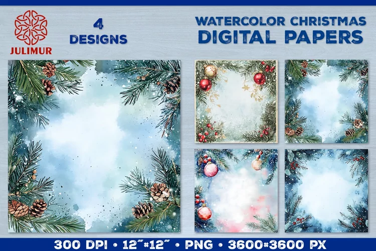 Watercolor Winter Christmas Decoration Digital Paper