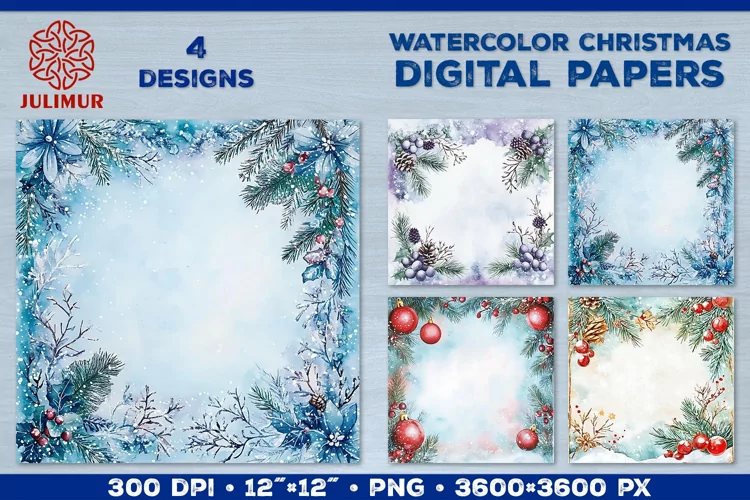 Watercolor Winter Christmas Decoration Digital Paper