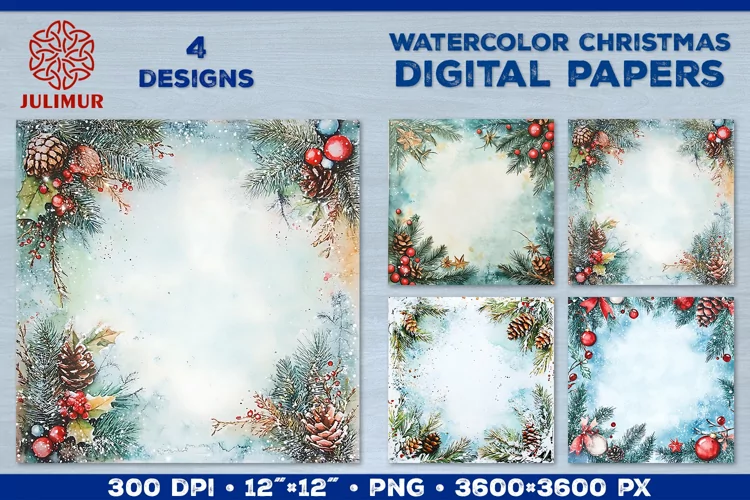 Watercolor Winter Christmas Decoration Digital Paper