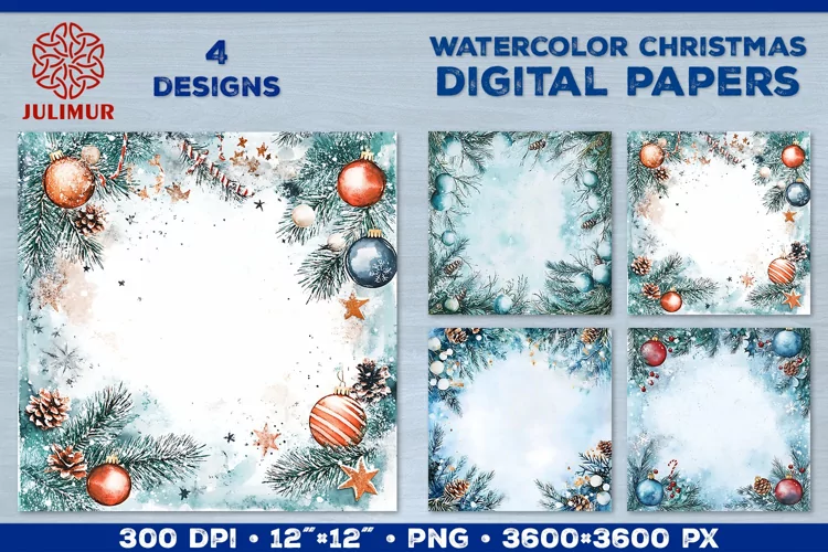 Watercolor Winter Christmas Decoration Digital Paper
