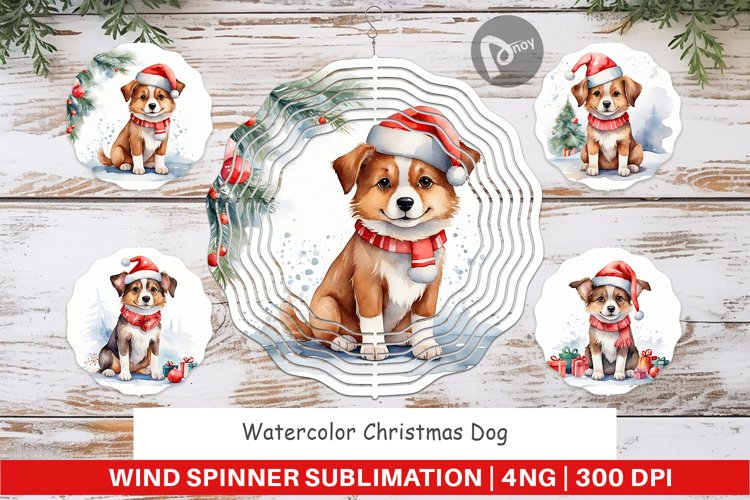 Wind Spinner Watercolor Christmas Dog
