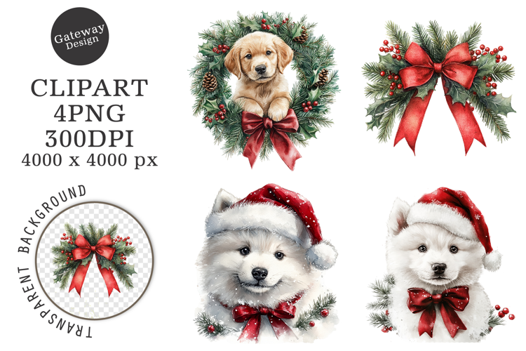 Watercolor Christmas Dog Clipart