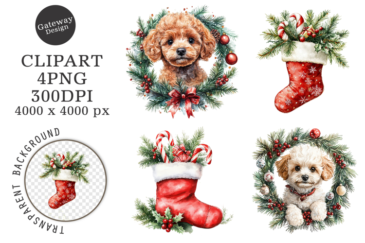 Watercolor Christmas Dog Clipart