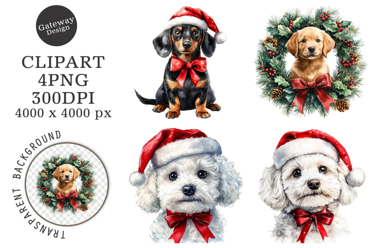 Watercolor Christmas Dog Clipart