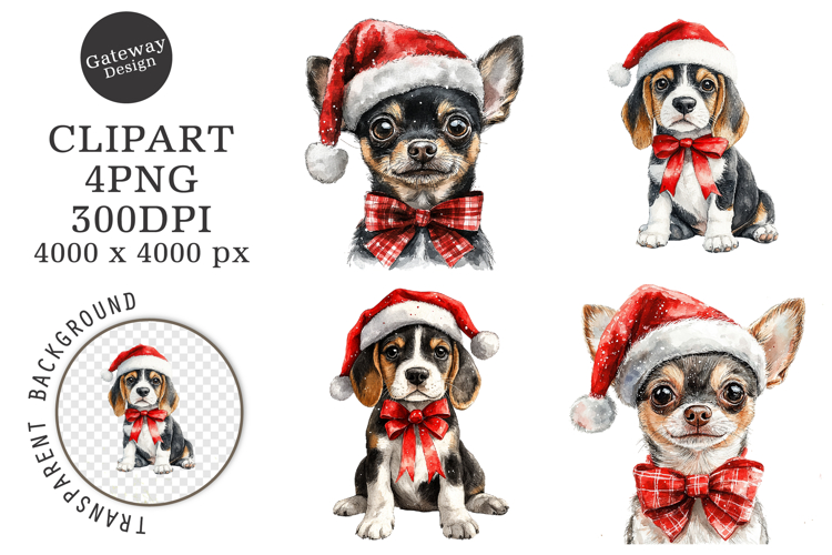 Watercolor Christmas Dog Clipart