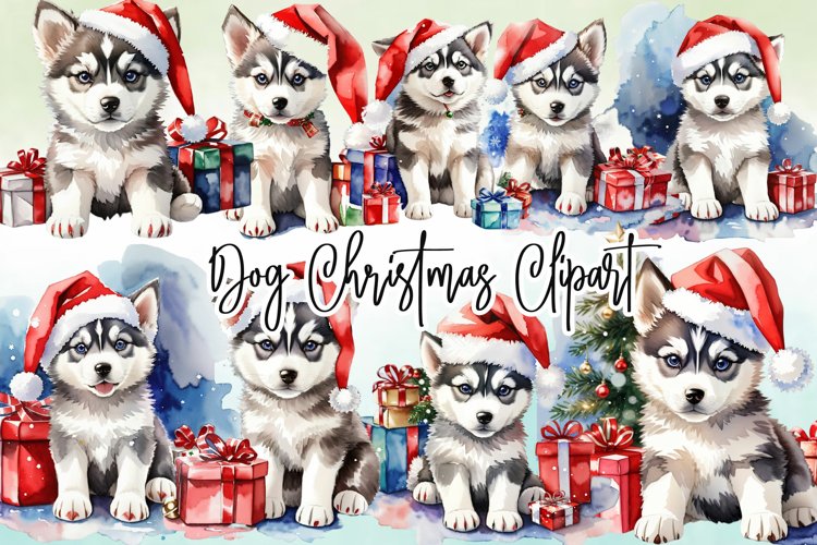 Watercolor Christmas Dog Clipart Bundle example image 1