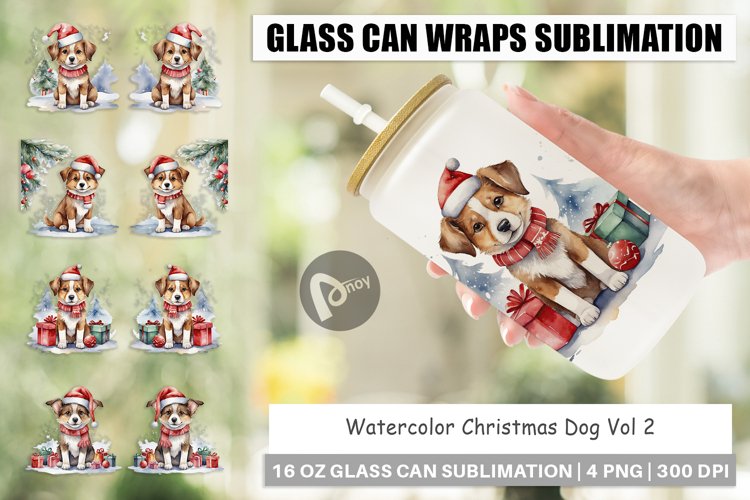 Glass Can Wraps Watercolor Christmas Dog
