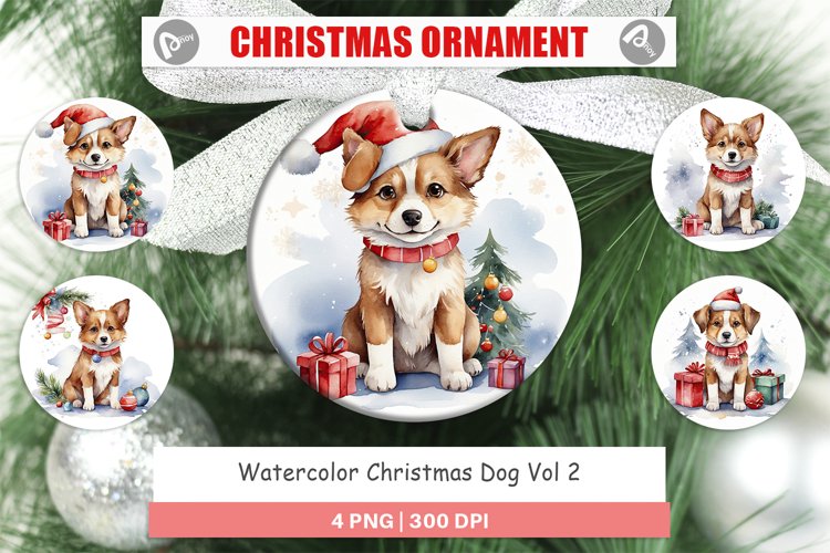 Christmas Ornaments Watercolor Christmas Dog
