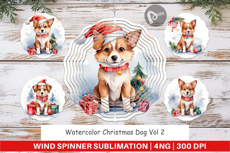 Wind Spinner Watercolor Christmas Dog